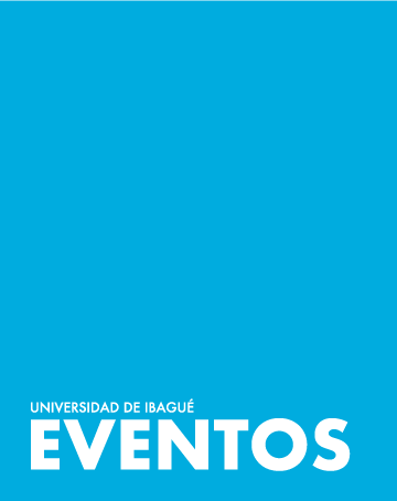 Banner vertical de color azul con la frase Universidad de Ibagué para la sección de Eventos Unibagué